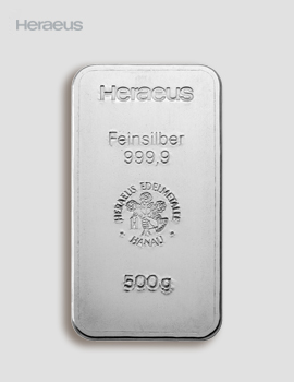 500g Silber Gussbarren – Heraeus